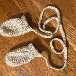 Handmade Cream knit / Crocheted Baby Mittens (soft wool) for 12 month old baby